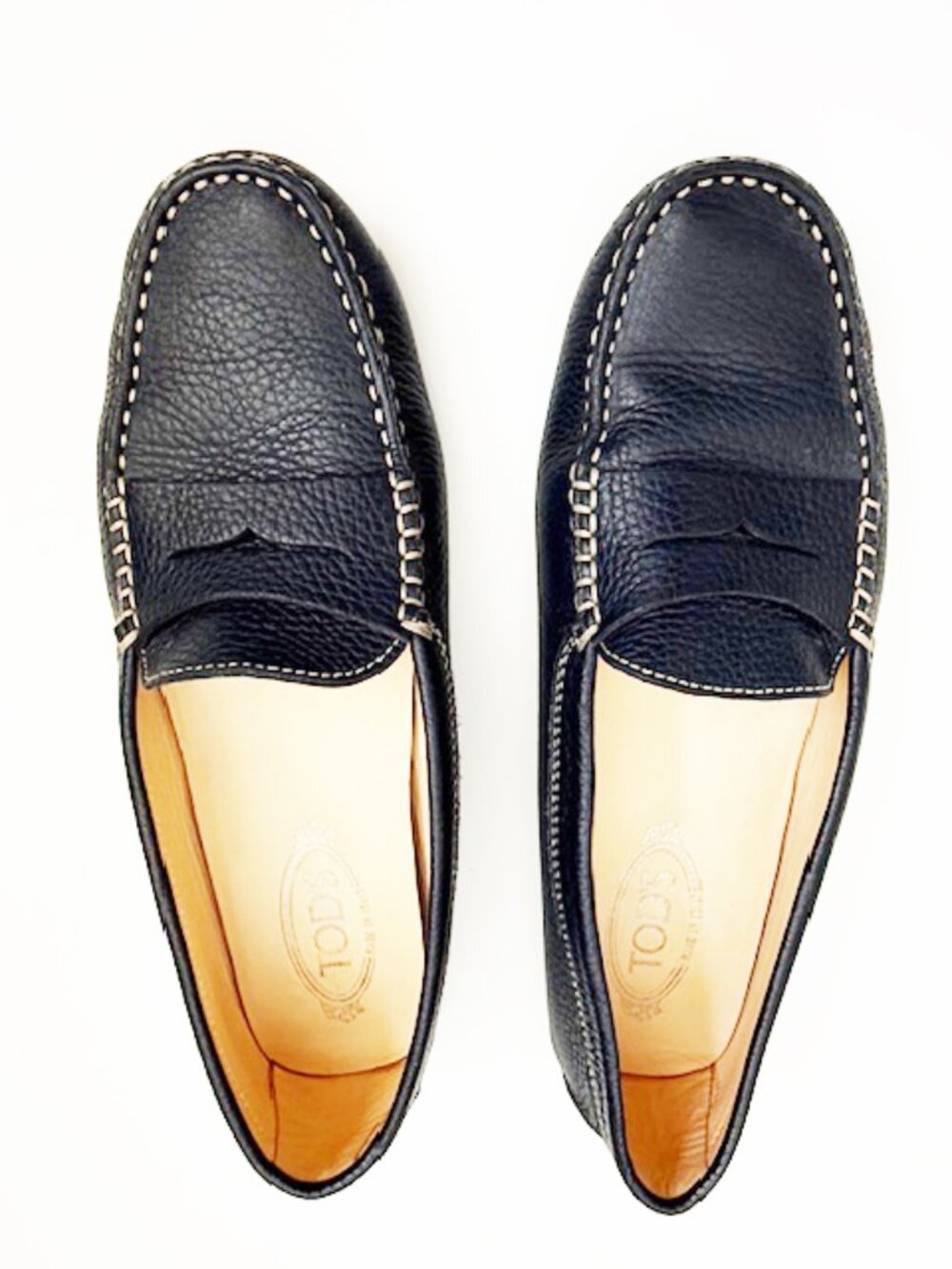Tod's pebbled leather gommino driving loafers, navy, Size 41/11